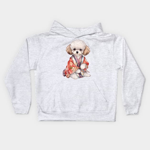 Watercolor Poodle Dog in Kimono Kids Hoodie by Chromatic Fusion Studio